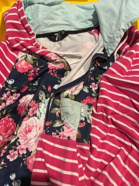 Striped Pink & Navy Floral Zip Hoodie